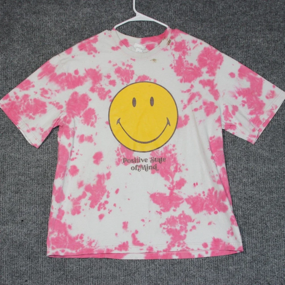Smiley x HM Positive State of Mind Tie Dye T-Shirt Men's Size L Pink Yellow